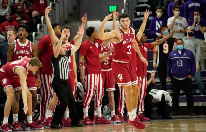 Anthony Leal reacts to a play at Northwestern.